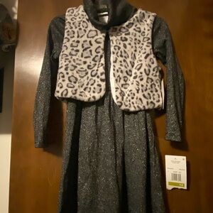 Rare Editions Black and White Dress with Animal Print Vest